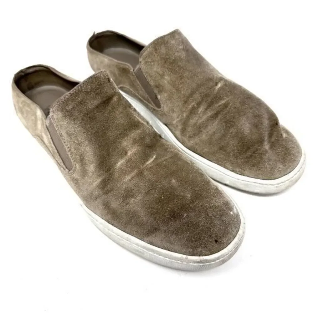 Vince Womens Verrel-2 Brown Beige White Low Top‎ Suede Slip On Sneakers Size 8